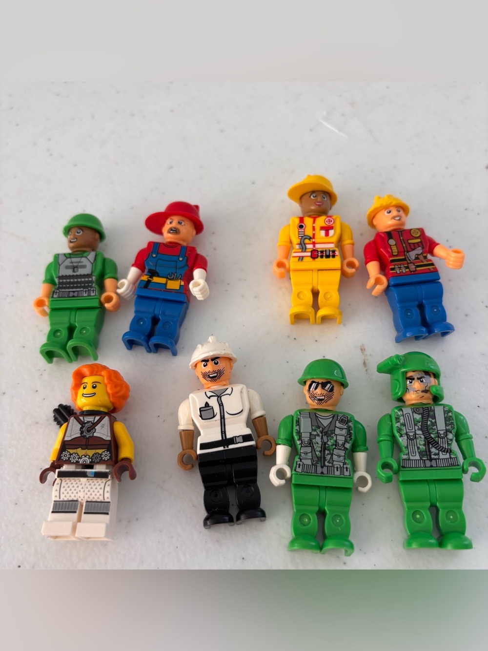 Lego Minifigures Set - Green, Yellow, Red, Blue, White, Orange